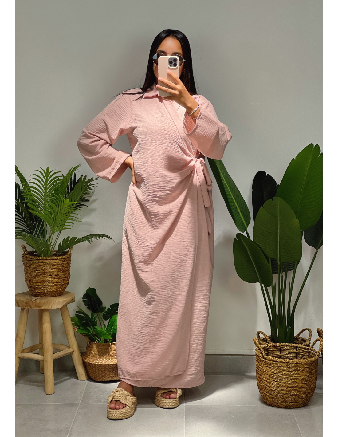 Robe longue portefeuille rose